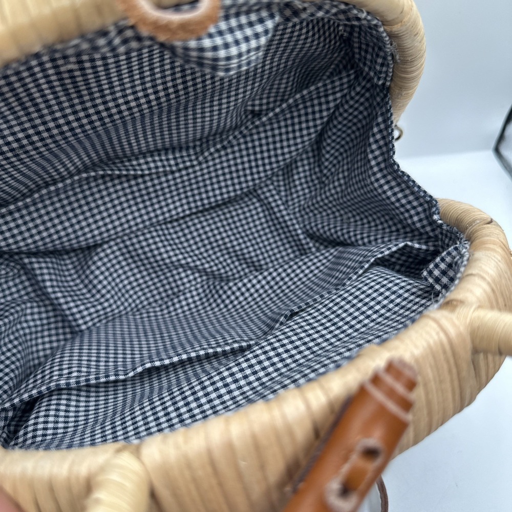 Anthropologie Mini Rattan Gingham Lined Suitcase Satchel Unique Worn On TV - Picture 7 of 10